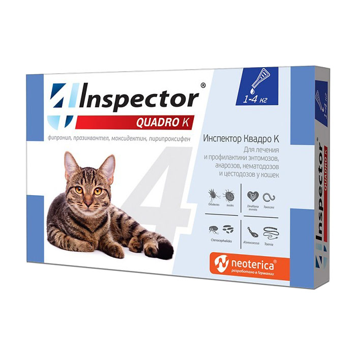 Inspector Quadro K капли на холку для кошек 1-4 кг, (уп.3 пипетки)