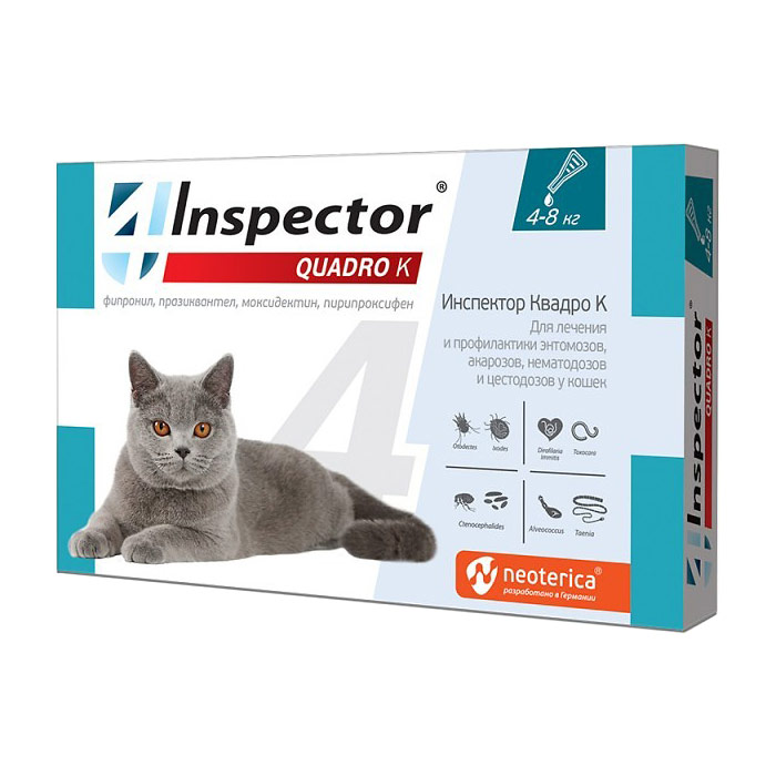 Inspector Quadro K капли на холку для кошек 4-8 кг, (уп.3 пипетки)