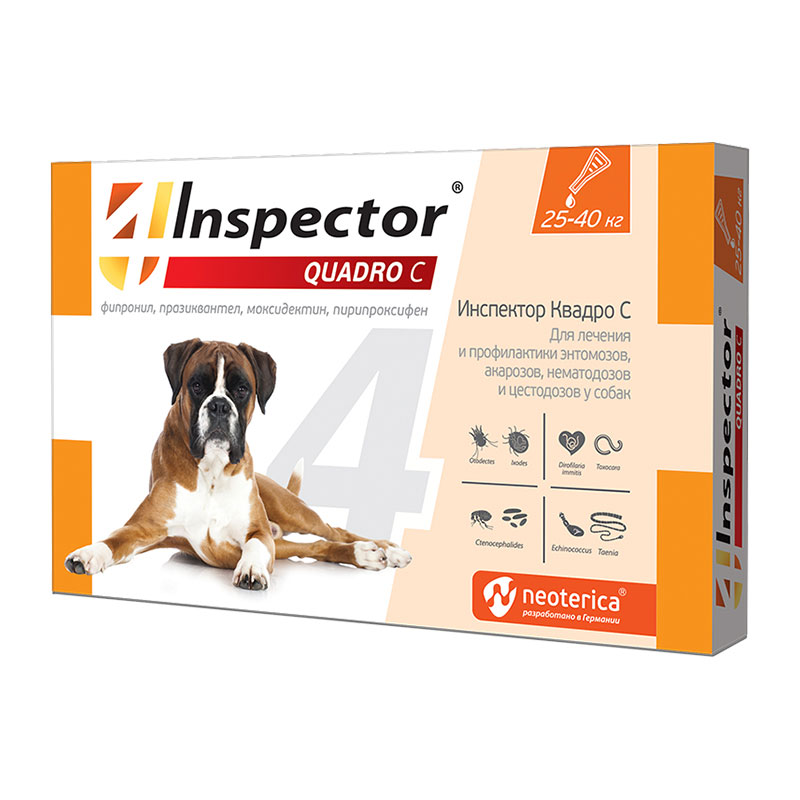 Inspector Quadro С Капли на холку для собак 25-40кг (уп.3 пипетки по 4мл.)