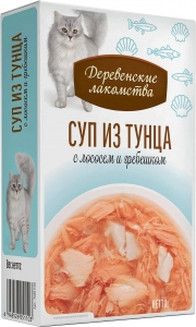 Деревенские лакомства Суп для кошек из тунца с лососем и гребешком.35 г х 4 шт