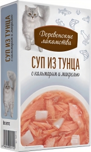 Деревенские лакомства Суп для кошек из тунца с кальмаром и макрелью, 35г.х 4 шт..