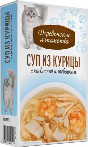 Деревенские лакомства Суп для кошек из курицы с креветкой и гребешком 35гр.х 4 шт..