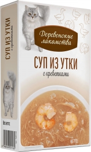 Деревенские лакомства Суп для кошек из утки с креветками, 35г.х 4 шт.