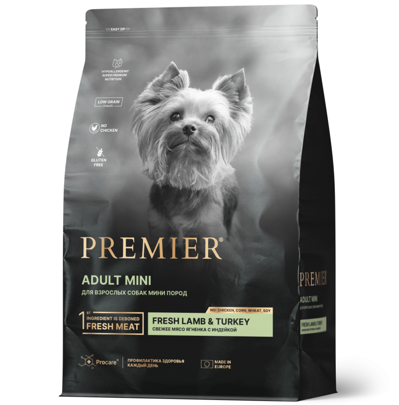 PREMIER Dog ADULT MINI Lamb&Turkey сухой корм для собак мелких пород, ягненок с индейкой, 1кг