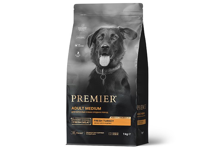 PREMIER Dog Turley ADULT Medium сухой корм для собак средних пород, свежее мясо индейки, 1кг