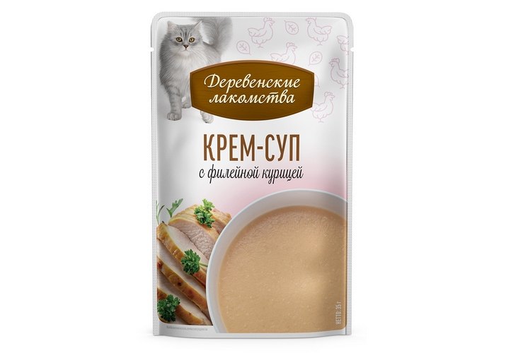 Деревенские лакомства Крем-суп для кошек с филейной курицей, 35 г х 4 шт.
