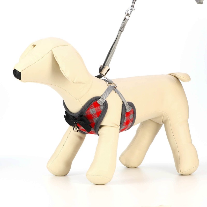 Комплект амуниции с мягкой шлейкой, L, поводок 120×1 см, ОШ 30-50 см, ОГ 36-56 см, красный.