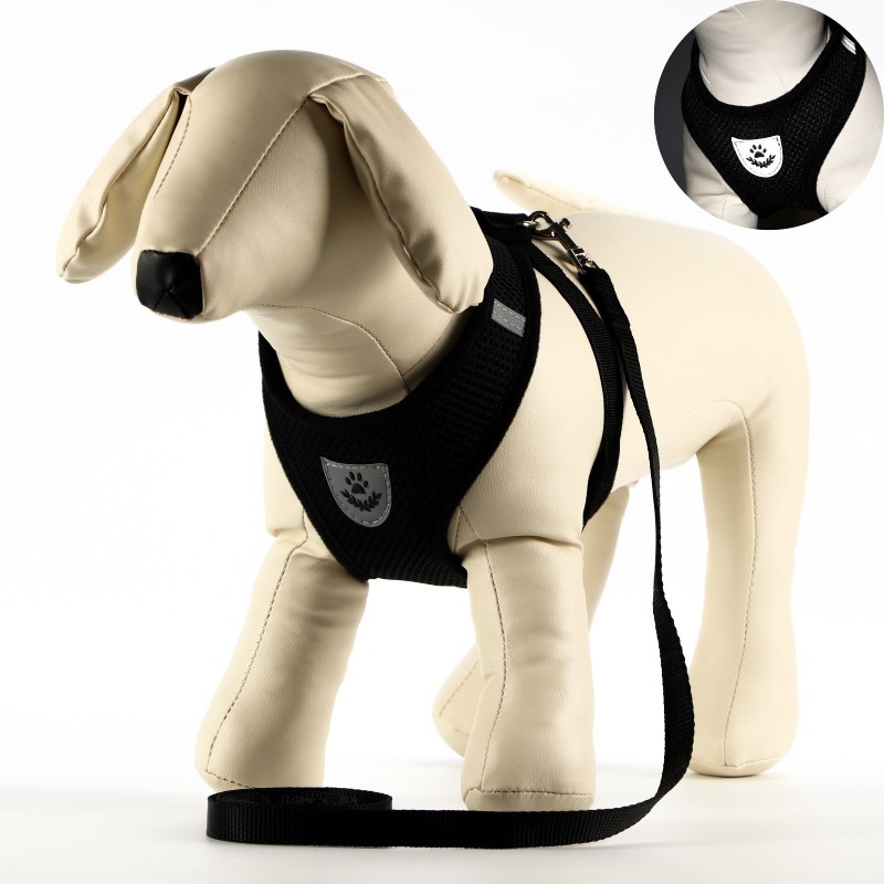 Комплект амуниции с мягкой шлейкой и светоотражающей нашивкой, L, ОШ 33, ОГ 36-48, чёрный.