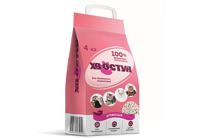 Наполнитель Хвостун для кошек, древесный, 4 кг