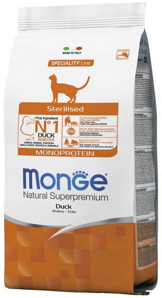 Monge Cat Speciality Line Monoprotein Sterilised сухой корм для стерилизованных кошек, из утки 1,5кг