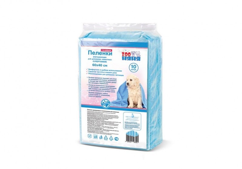 Zoo Няня Пелёнки гелевые для животных, тонкие, впитывающие, с суперабсорбетом, 10 шт, 60х40 см