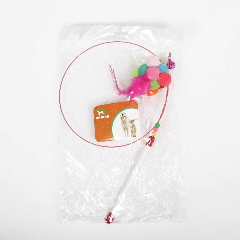 Дразнилка-удочка с плюшевым мячом и стальной проволокой, 100 см, микс цветов.