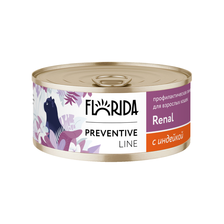 Корм Florida Preventive Line Renal (консерв.) для кошек, для здоровья почек, с ягненком, 100 г.