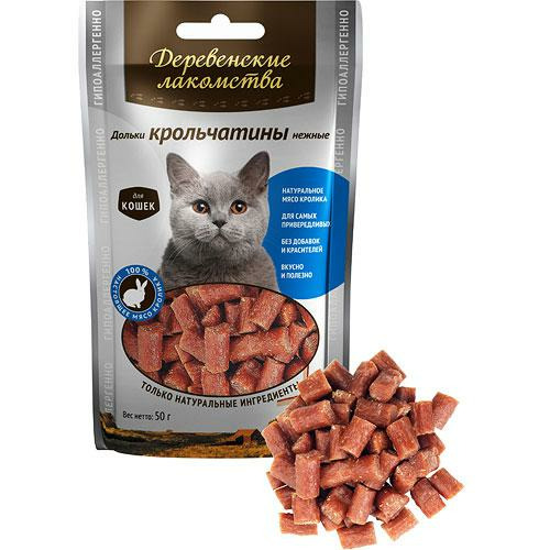 Лакомство Деревенские лакомства для кошек, дольки крольчатины нежные, 45г