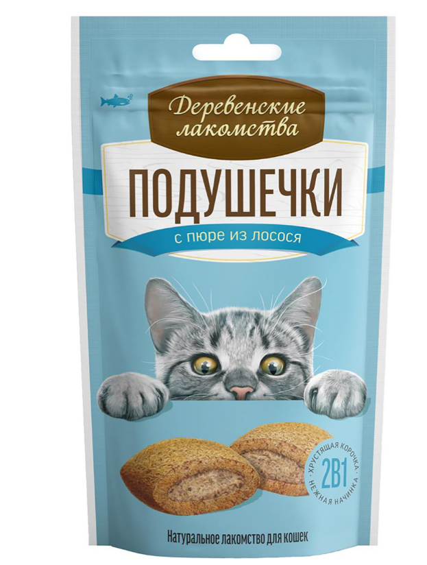 Деревенские лакомства для кошек, подушечки с пюре из лосося, 30 г