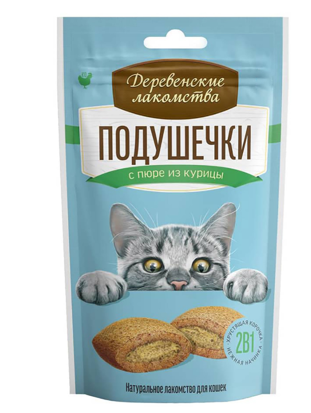 Деревенские лакомства для кошек, подушечки с пюре из курицы, 30 г