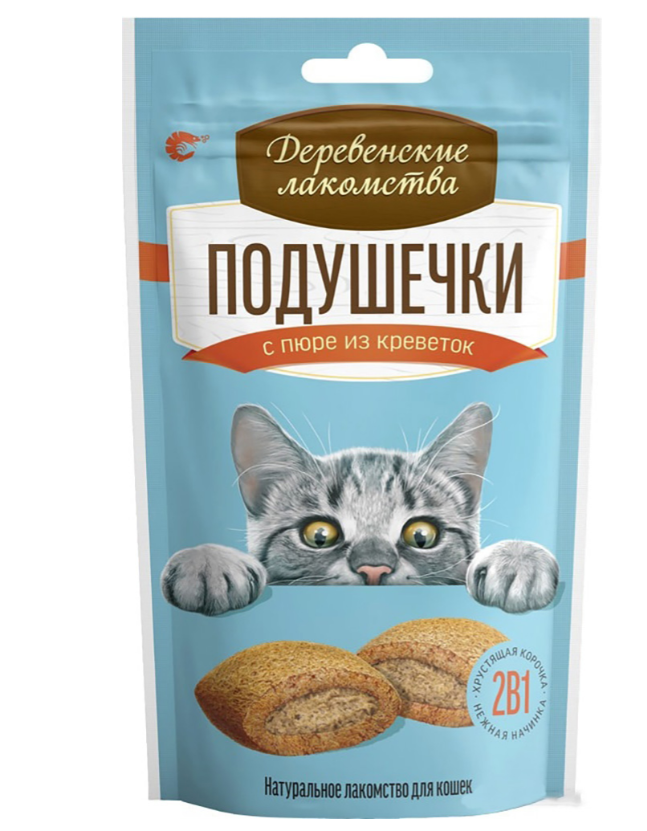 Деревенские лакомства для кошек, подушечки с пюре из креветок, 30 г