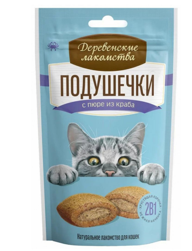 Деревенские лакомства для кошек, подушечки с пюре из краба, 30 г