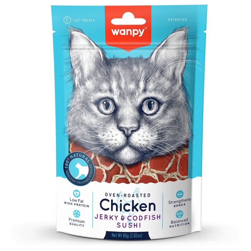Лакомство для кошек «суши» из курицы с треской Wanpy Cat 80 г.