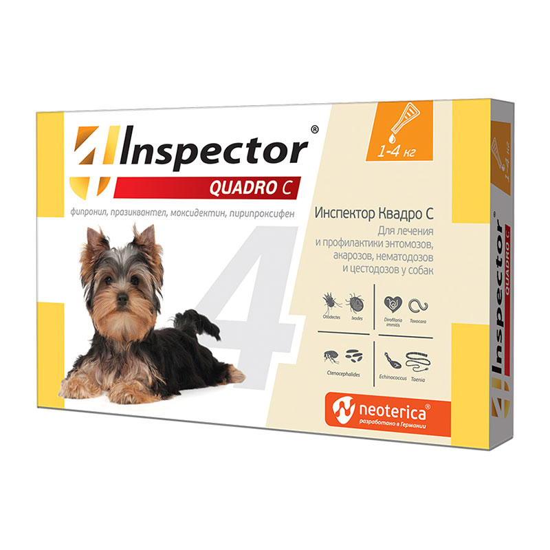 Inspector Quadro С капли на холку для собак 1-4 кг (уп.1 пипетка)