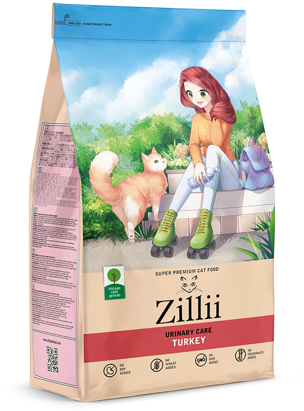 ZILLII Urinary Care Сухой корм для взрослых кошек с индейкой, РН контроль,2кг.