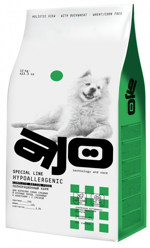 АЙО Hypoallergenic полнорационный корм для собак средних и крупных пород склонных к аллергии.2кг.
