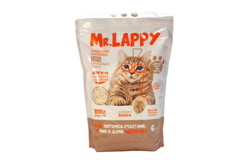 Mr.Lappy Наполнитель комкующийся "Тофу" (пакет) 6л.