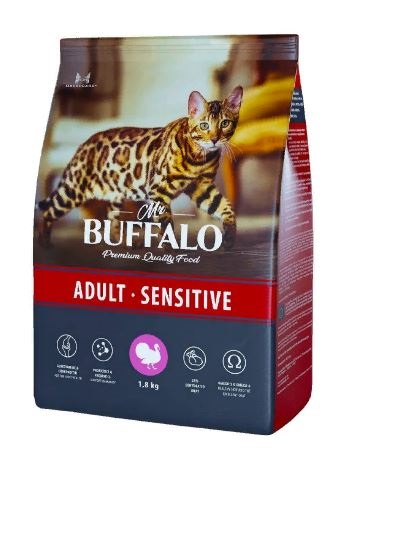 Mr.Buffalo сухой корм для кошек с чувствит.пищеварением индейка 1,8кг