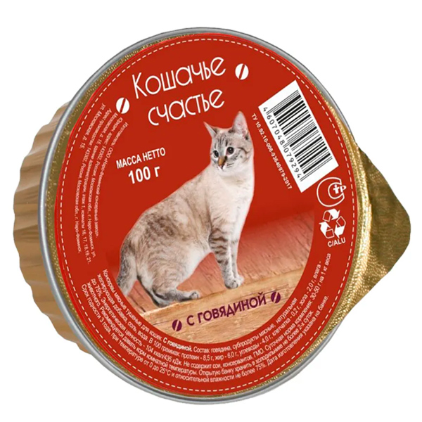 Кошачье счастье (паштет) для кошек, говядина, 100 г