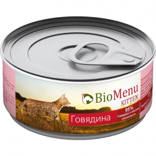 BioMenu KITTEN Консервы для котят, мясной паштет с говядиной 95%-мясо, 100 г.