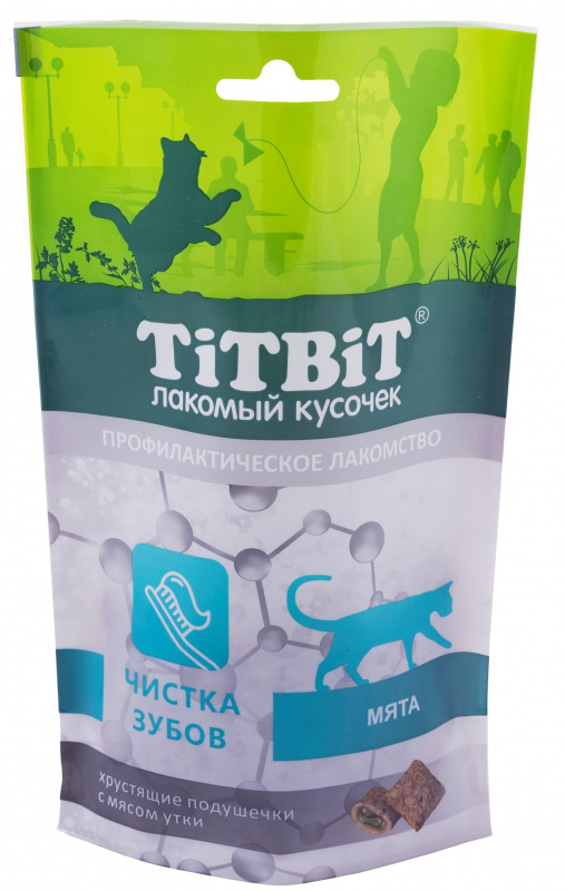 TITBIT Лакомство для кошек Хрустящие подушечки с мясом утки для чистки зубов 60 г