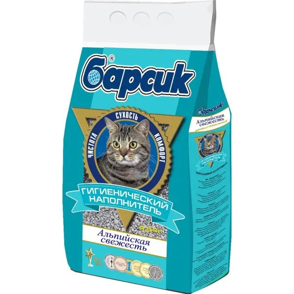 Наполнитель Барсик Альпийская свежесть для кошек, впитывающий, 4.5 л, 3 кг.