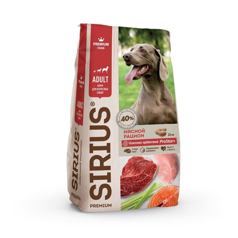 Сухой корм для взрослых собак Sirius Мясной рацион 1 кг