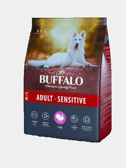 Mr.Buffalo ADULT SENSITIVE сухой корм для собак средних и круп.пород с чувствит.пищевар.индейка 2кг