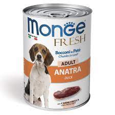 Влажный корм Monge Dog Fresh Chunks in Loaf для взрослых собак, мясной рулет из утки, консервы 400гр