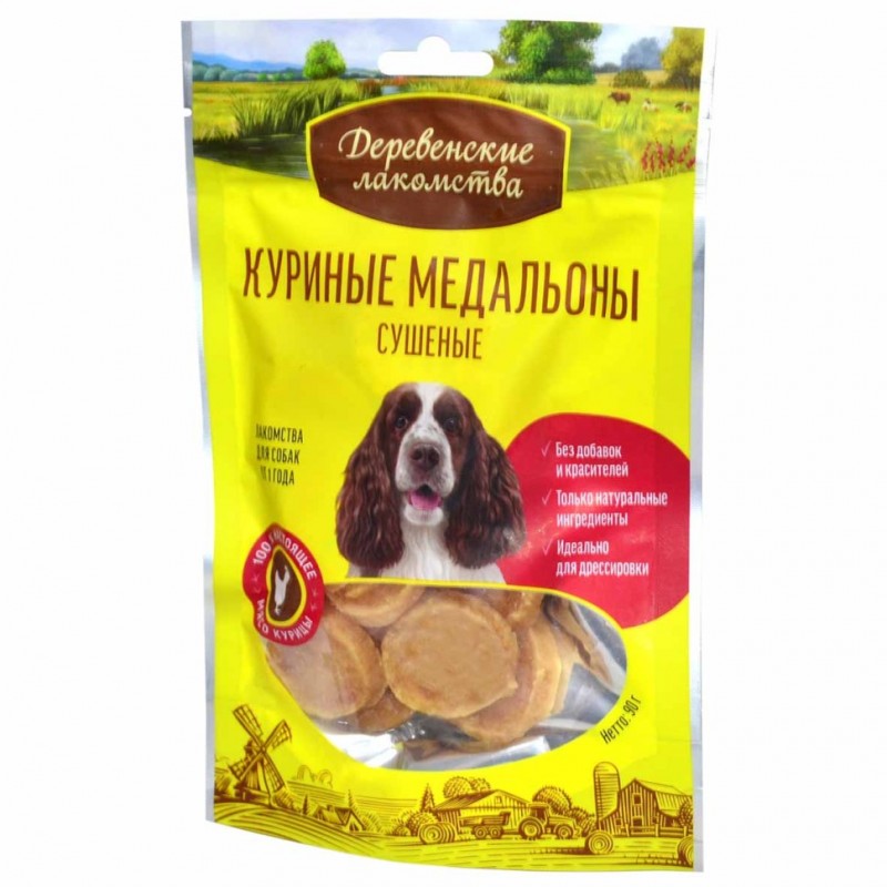 Деревенские лакомства для собак, куриные медальоны, 90 г