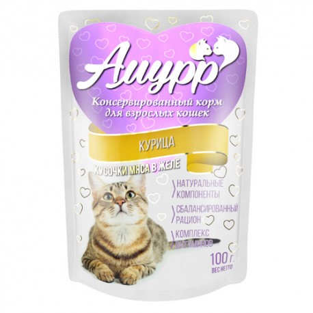 Амурр влажный корм для кошек,(желе)курица, 100 г.