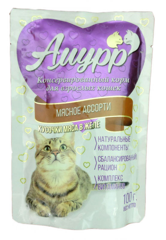 Амурр влажный корм для кошек,(желе) мясное ассорти, 100 г.