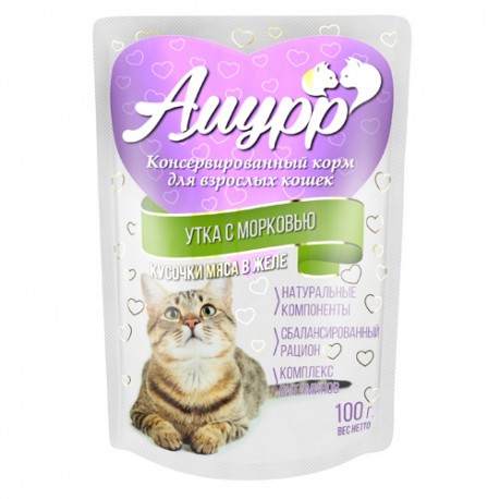 Амурр влажный корм для кошек,(желе) ,утка с морковью 100 г.