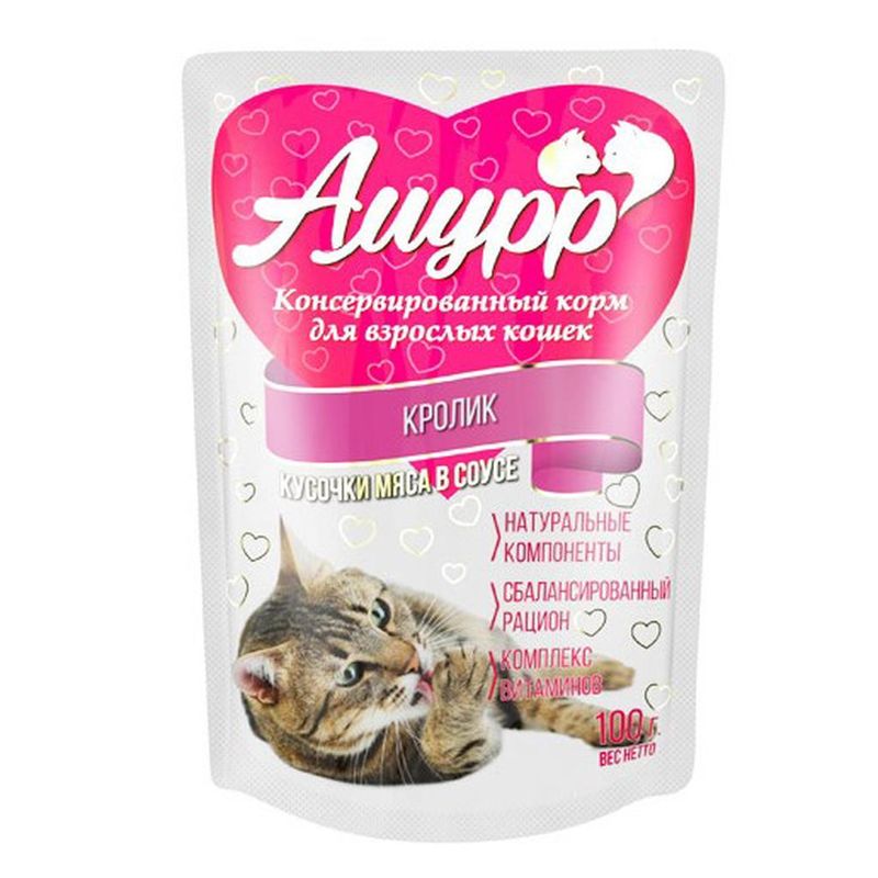 Амурр влажный корм для кошек,(соус) кролик, 100 г.