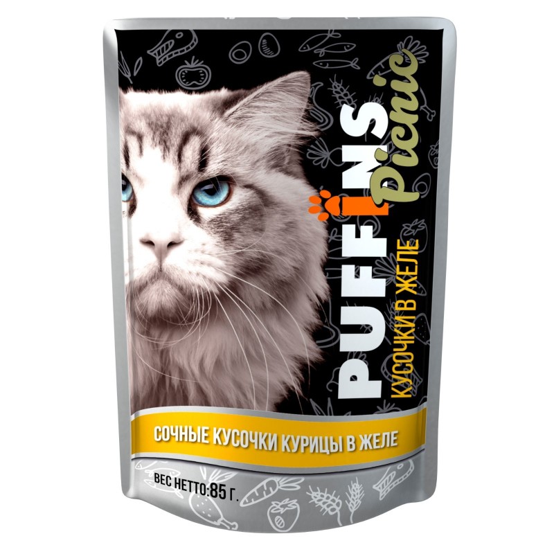 Корм Puffins Picnic (в желе) для кошек, курица, 85 г
