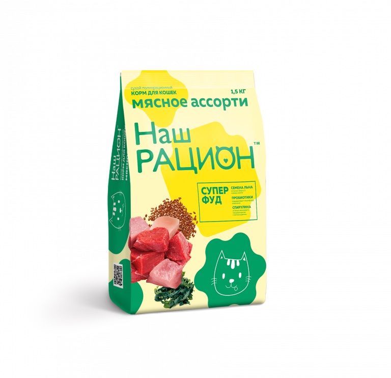 Наш рацион сухой полнорационный корм для взрослых кошек мясное ассорти ТМ 0,4 кг.