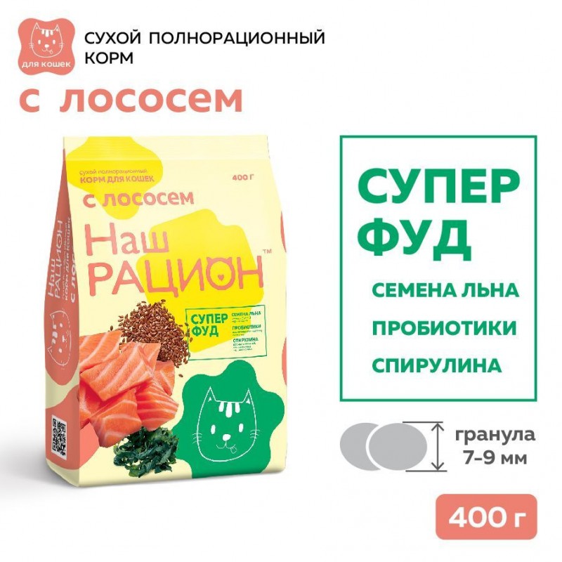 Наш Рацион сухой корм для кошек с Лососем 400г.