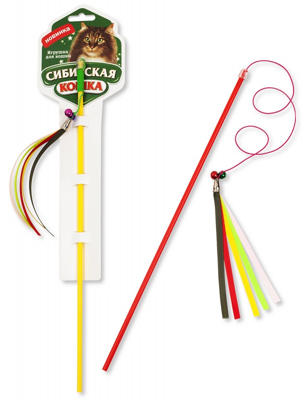 Сибирская кошка Дразнилка-удочка для кошек, погремушки с лентами, 1 шт