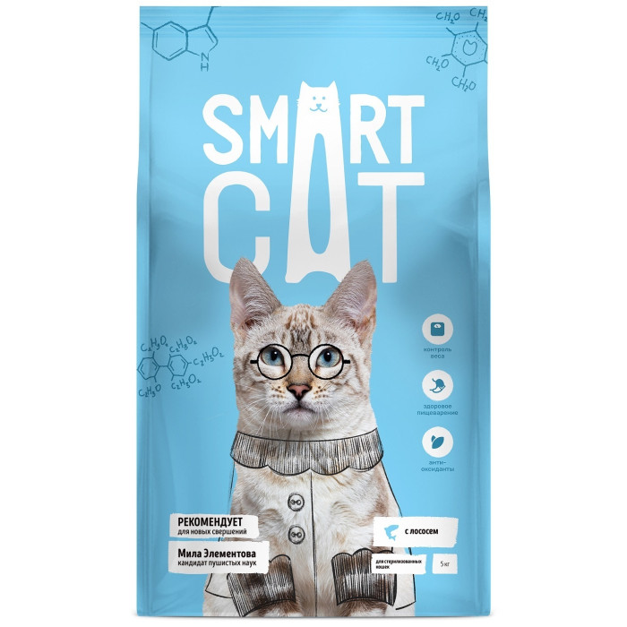 Smart Cat Сухой корм для стерилизованных кошек, лосось,5кг..