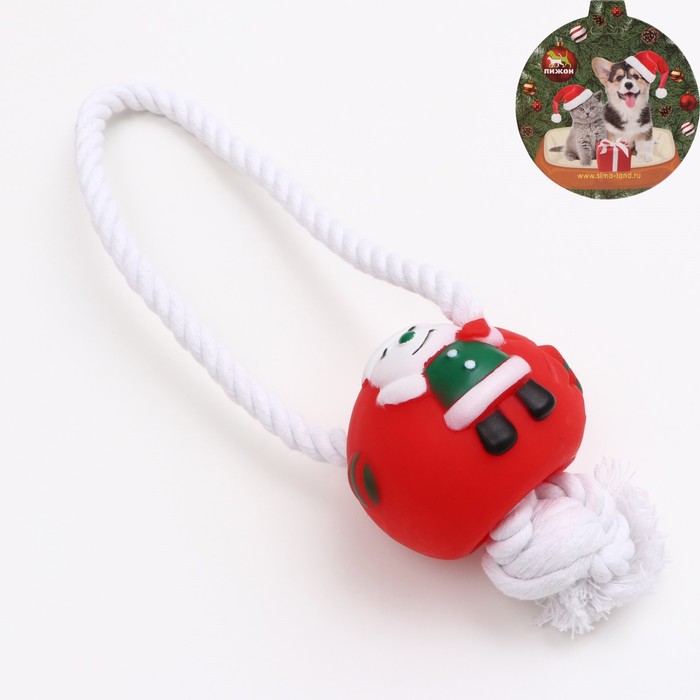 Игрушка для собак "Рождественский шарик на канате (канат 0,8 см), 30 х 7,5 см