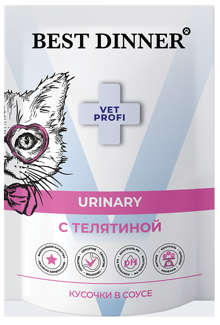 Best Dinner Паучи Exclusive Vet Profi Urinary кусочки в соусе с Телятиной.85г.