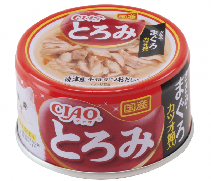 Корм Inaba Ciao Toromi (консерв.) для кошек, куриное филе с тунцом магуро и кацуобуси в бульоне, 80г