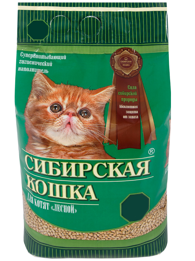 Наполнитель Сибирская кошка Лесной для котят, супервпитывающий, гигиенический, 5 л, 3.14 кг