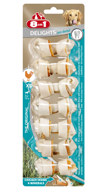 8 in1 DELIGHTS PRO DENTAL XS Косточки для собак малых пород, с куриным мясом, 7шт х 7,5см